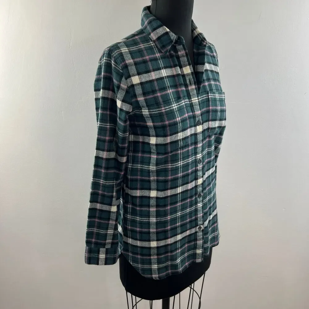 MADEWELL Green White Baywood Plaid Flannel Classic Ex-Boyfriend Shirt Size XS - Picture 4 of 10